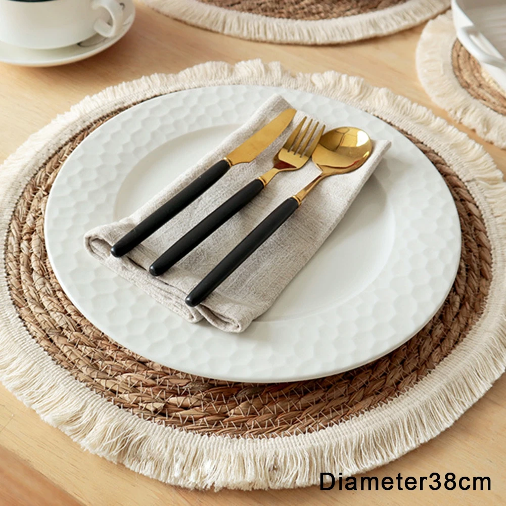 kf-S1d16d1c4adce4ed4aedc60d06505315cJ-25-38cm-Round-Natural-Wicker-Cotton-Woven-Tassels-Placemat-Plate-Water-Straw-Braided-Tablemats-Rattan-Weave